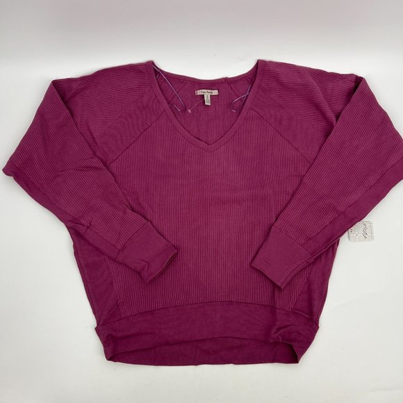 Free People Women's Santa Clara V-Neck Pullover Thermal Top Purple Medium NWT - Picture 4 of 6